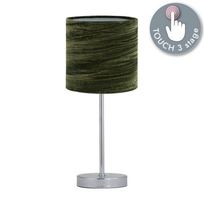 First Choice Lighting Chrome Touch Operated Table Lamp With Green Crushed Velvet Shade - image 1