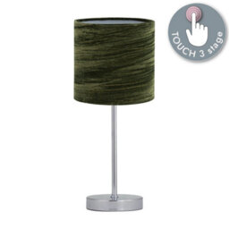 First Choice Lighting Chrome Touch Operated Table Lamp With Green Crushed Velvet Shade