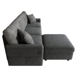 Btm Modern 3 To Seater Sofa With Footstool, 2 Cushions, Usb And Type To C Charging Ports, 223X84X146Cm, Black - thumbnail 9