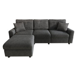Btm Modern 3 To Seater Sofa With Footstool, 2 Cushions, Usb And Type To C Charging Ports, 223X84X146Cm, Black - thumbnail 8