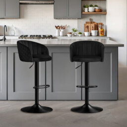 "Stoolink Bar Stools Set Of 2 With Backs And Arms, Swivel Adjustable 33.5""-44"" Milk-Velvet Bar Chairs With Footrest - Black" - thumbnail 6
