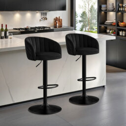 "Stoolink Bar Stools Set Of 2 With Backs And Arms, Swivel Adjustable 33.5""-44"" Milk-Velvet Bar Chairs With Footrest - Black" - thumbnail 7