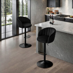 "Stoolink Bar Stools Set Of 2 With Backs And Arms, Swivel Adjustable 33.5""-44"" Milk-Velvet Bar Chairs With Footrest - Black" - thumbnail 8