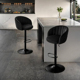 "Stoolink Bar Stools Set Of 2 With Backs And Arms, Swivel Adjustable 33.5""-44"" Milk-Velvet Bar Chairs With Footrest - Black" - thumbnail 9