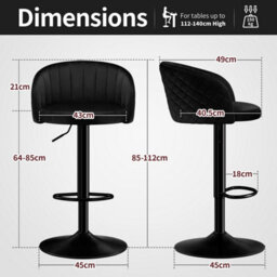 "Stoolink Bar Stools Set Of 2 With Backs And Arms, Swivel Adjustable 33.5""-44"" Milk-Velvet Bar Chairs With Footrest - Black" - thumbnail 2