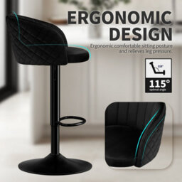 "Stoolink Bar Stools Set Of 2 With Backs And Arms, Swivel Adjustable 33.5""-44"" Milk-Velvet Bar Chairs With Footrest - Black" - thumbnail 3