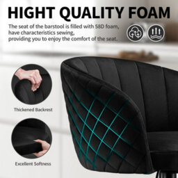 "Stoolink Bar Stools Set Of 2 With Backs And Arms, Swivel Adjustable 33.5""-44"" Milk-Velvet Bar Chairs With Footrest - Black" - thumbnail 5