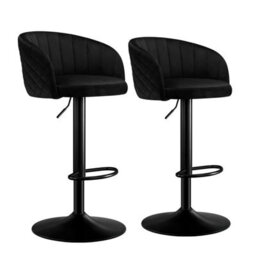 "Stoolink Bar Stools Set Of 2 With Backs And Arms, Swivel Adjustable 33.5""-44"" Milk-Velvet Bar Chairs With Footrest - Black" - thumbnail 1