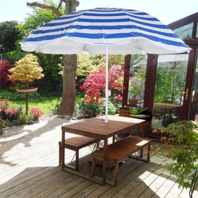 Garden Beach Patio Tilt Umbrella Parasol Sun Shade Upf Uv Protection Tilting-Blue Striped - image 1