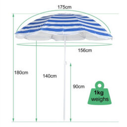 Garden Beach Patio Tilt Umbrella Parasol Sun Shade Upf Uv Protection Tilting-Blue Striped - thumbnail 2