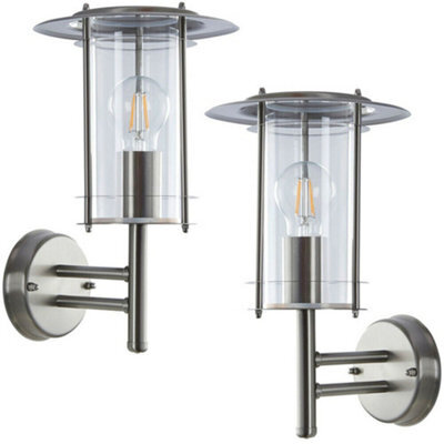 2 Pack Ip44 Outdoor Wall Light Stainless Steel Lantern Glass Round Outdoor Lamp - image 1