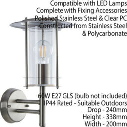 2 Pack Ip44 Outdoor Wall Light Stainless Steel Lantern Glass Round Outdoor Lamp - thumbnail 3