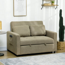 Homcom 2 Seater Sofa Bed Convertible Bed Settee With Pillows, Light Brown