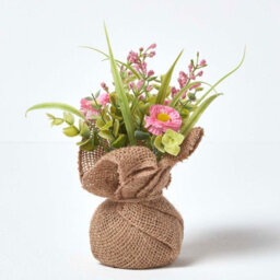 Homescapes Set Of 3 Artificial Pink, Purple & Yellow Handcrafted Daisies In Rustic Burlap Pots, 20 X 15 Cm - thumbnail 2