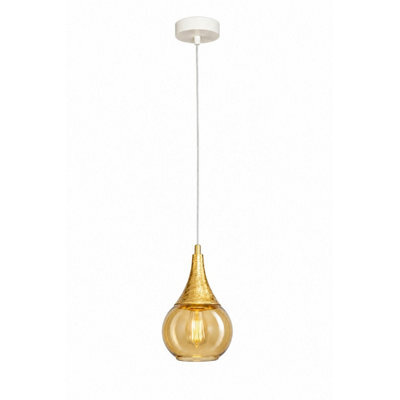 Luminosa Lighting Luminosa Lacrima Dome Pendant Ceiling Light White, Gold Amber Glass Shade 1X E27 - image 1