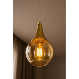 Luminosa Lighting Luminosa Lacrima Dome Pendant Ceiling Light White, Gold Amber Glass Shade 1X E27 - thumbnail 3