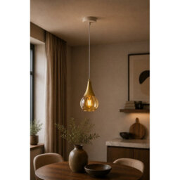 Luminosa Lighting Luminosa Lacrima Dome Pendant Ceiling Light White, Gold Amber Glass Shade 1X E27 - thumbnail 2
