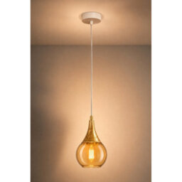 Luminosa Lighting Luminosa Lacrima Dome Pendant Ceiling Light White, Gold Amber Glass Shade 1X E27 - thumbnail 5