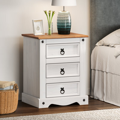 Mercers Furniture Corona White Large 3 Drawer Bedside Cabinet Solid Wood Mexican Pine Wooden Night Stand End Side Table - image 1