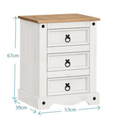 Mercers Furniture Corona White Large 3 Drawer Bedside Cabinet Solid Wood Mexican Pine Wooden Night Stand End Side Table - thumbnail 4
