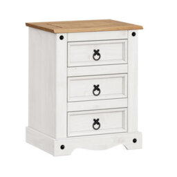 Mercers Furniture Corona White Large 3 Drawer Bedside Cabinet Solid Wood Mexican Pine Wooden Night Stand End Side Table - thumbnail 2
