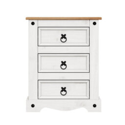 Mercers Furniture Corona White Large 3 Drawer Bedside Cabinet Solid Wood Mexican Pine Wooden Night Stand End Side Table - thumbnail 3