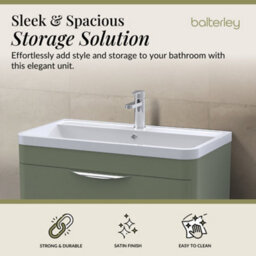 Balterley Aldershawe Contemporary Floor Standing 2 Drawer Bathroom Vanity Unit & Ceramic Basin, Satin Green, 810mm - thumbnail 3