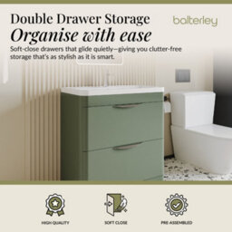 Balterley Aldershawe Contemporary Floor Standing 2 Drawer Bathroom Vanity Unit & Ceramic Basin, Satin Green, 810mm - thumbnail 2
