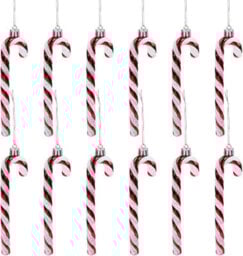 6Pcs Green And White Plastic Candy Cane Christmas Tree Decorations 13cm,Christmas Glitter Candy Cane,Christmas Tree Hanging Decorations For Xmas,New