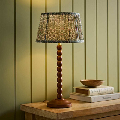 Valuelights Bobbin Floral Printed Pleated Shade Walnut Bobble Table Lamp - image 1