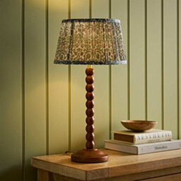 Valuelights Bobbin Floral Printed Pleated Shade Walnut Bobble Table Lamp