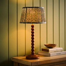 Valuelights Bobbin Floral Printed Pleated Shade Walnut Bobble Table Lamp - thumbnail 2