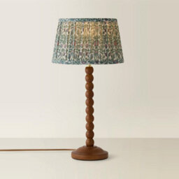 Valuelights Bobbin Floral Printed Pleated Shade Walnut Bobble Table Lamp - thumbnail 3