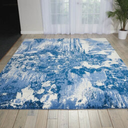 Blue Funky Luxurious Modern Easy To Clean Abstract Viscose Wool Rug For Living Room, Bedroom - 168Cm X 244Cm - thumbnail 3
