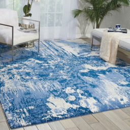 Blue Funky Luxurious Modern Easy To Clean Abstract Viscose Wool Rug For Living Room, Bedroom - 168Cm X 244Cm - thumbnail 2