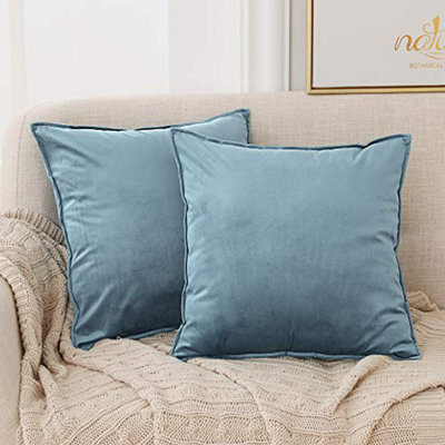 Deconovo Pack Of 2 Crushed Velvet Cushion Covers With Invisible Zipper 55Cm X 55Cm Slate Blue - image 1