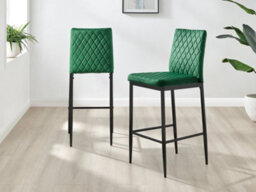 Furniturebox Set Of 2 Milan Green Diamond-Stiched Soft Touch Velvet Black Leg Padded Counter Stools - thumbnail 9