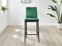 Furniturebox Set Of 2 Milan Green Diamond-Stiched Soft Touch Velvet Black Leg Padded Counter Stools - thumbnail 3