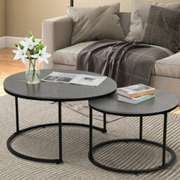 Fativo 80&60Cm Double Nested Industrial Sintered Stone Marble Round Coffee Table Sofa Center Table Living Room - thumbnail 7
