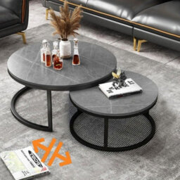 Fativo 80&60Cm Double Nested Industrial Sintered Stone Marble Round Coffee Table Sofa Center Table Living Room - thumbnail 1