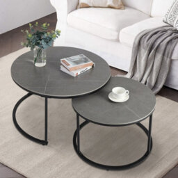 Fativo 80&60Cm Double Nested Industrial Sintered Stone Marble Round Coffee Table Sofa Center Table Living Room - thumbnail 6
