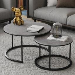 Fativo 80&60Cm Double Nested Industrial Sintered Stone Marble Round Coffee Table Sofa Center Table Living Room - thumbnail 8
