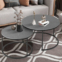 Fativo 80&60Cm Double Nested Industrial Sintered Stone Marble Round Coffee Table Sofa Center Table Living Room - thumbnail 9