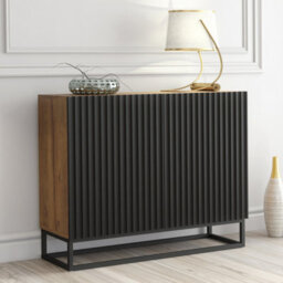 Sideboard Ripple 100Cm - Oak & Black Fluted Doors - thumbnail 1