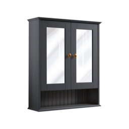 Homestylestore 650 X 750mm Black Grey Wall Mounted Mirrored Door Bathroom Cabinet And Brushed Copper Round Handles - thumbnail 1