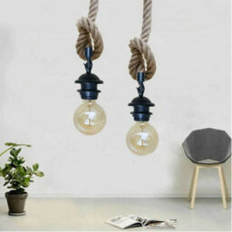 Vintage E27 Hemp Rope 2M Pendant Light Modern Retro Hanging Lamp - thumbnail 2
