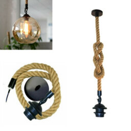 Vintage E27 Hemp Rope 2M Pendant Light Modern Retro Hanging Lamp - thumbnail 5