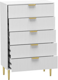 Xample Wooden Chic Fluted Kitchen Bed Living Room Chest Of 5 Drawers With Gold Handles Dresser Console Table Or Bedroom Hallway Storage - thumbnail 2