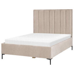 Beliani Bedroom Set Velvet Sezanne 140 X 200 Cm (Eu Double) Taupe - thumbnail 6