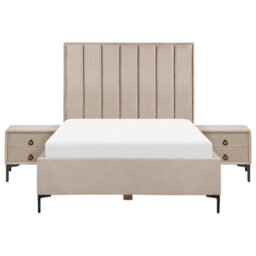 Beliani Bedroom Set Velvet Sezanne 140 X 200 Cm (Eu Double) Taupe - thumbnail 4